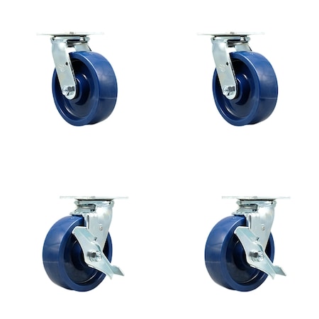 Service Caster 6 Inch Solid Polyurethane Swivel Caster Set with Ball Bearing 2 Brake SCC SCC-30CS620-SPUB-2-TLB-2